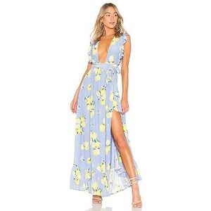 MAJORELLE NWT Sweet Pea Light Blue Maxi Dress with Yellow Lemon Print